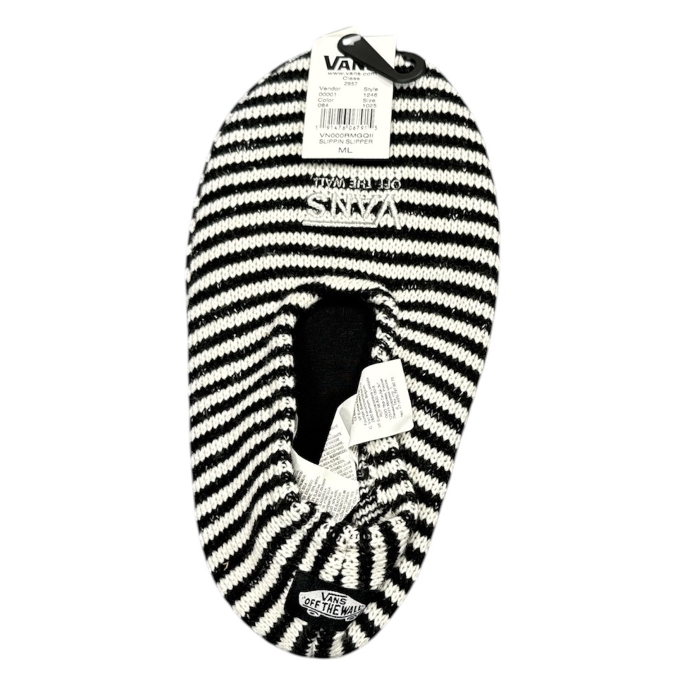 Vans Slippin Slipper Black White‎ Striped Knit House Shoes